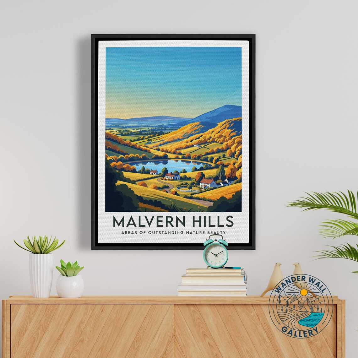 Malvern Hills Autumn Valley Lake and Cottages Vintage Travel Poster - Image 5