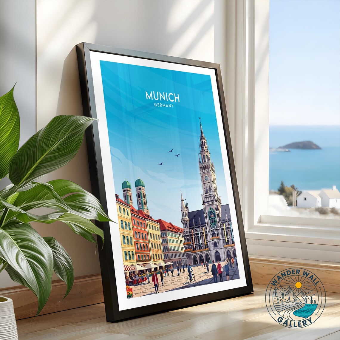 Munich Germany Marienplatz New Town Hall Retro Travel Poster - Image 2
