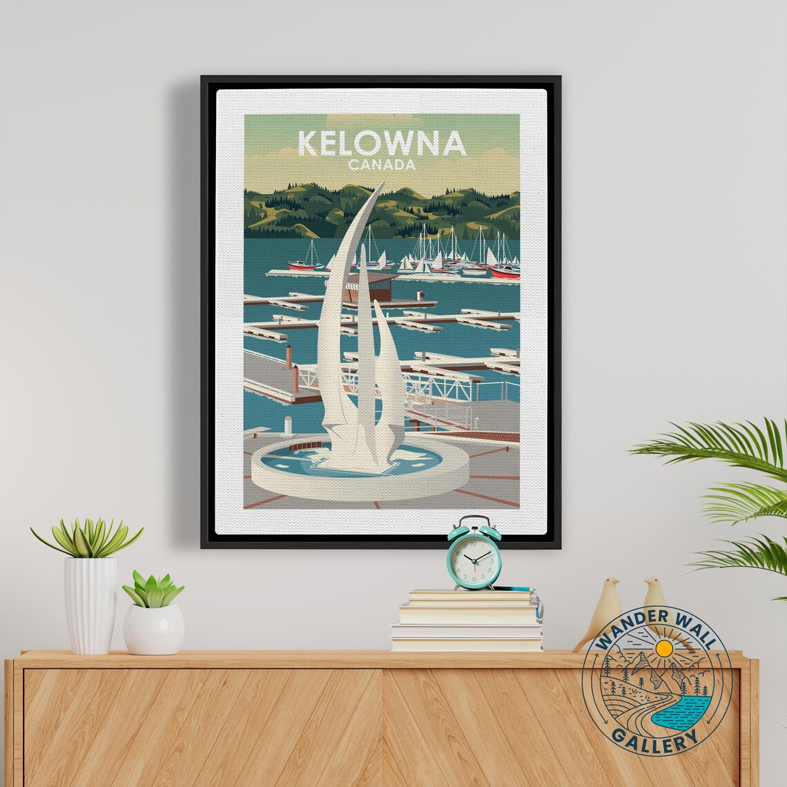 Kelowna Canada Marina with Sail Sculpture Vintage Travel Poster - Image 5