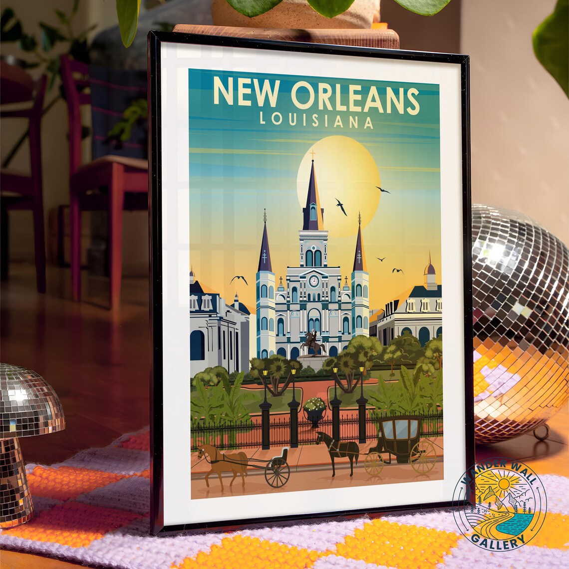 New Orleans Louisiana Cathedral Horse Carriage Sunset Travel Poster - Image 4