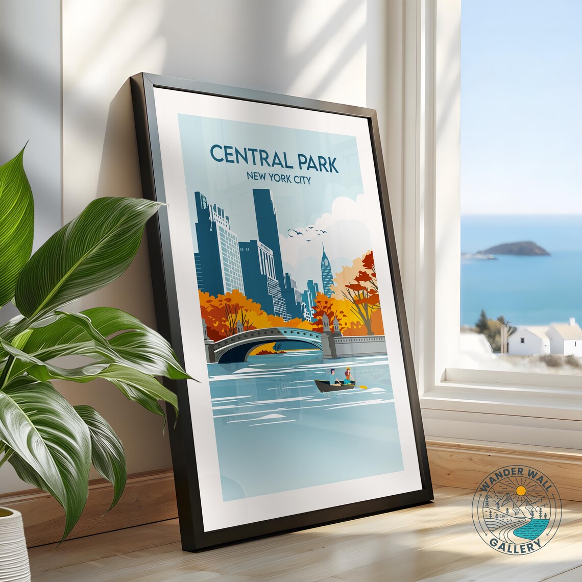 Central Park New York City Autumn Bow Bridge Rowboat Skyline Poster - Image 2