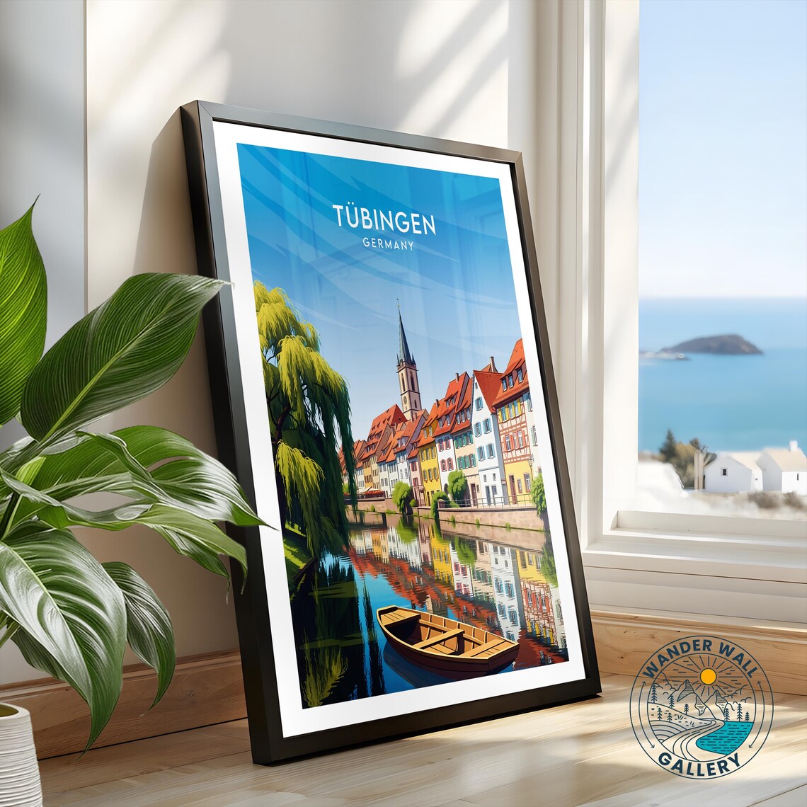 Tubingen Germany Riverside Old Town Church Retro Travel Poster - Image 2