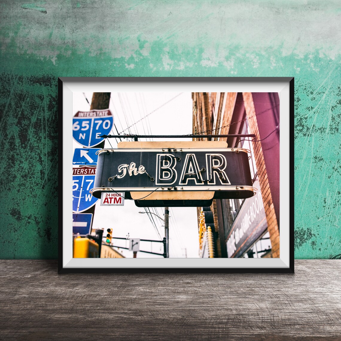 The Bar Neon Sign Indianapolis Interstate 65 70 Fountain Square Poster