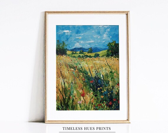 Wildflower Meadow Bright Sky Bold Impasto Summer Blooms Poster