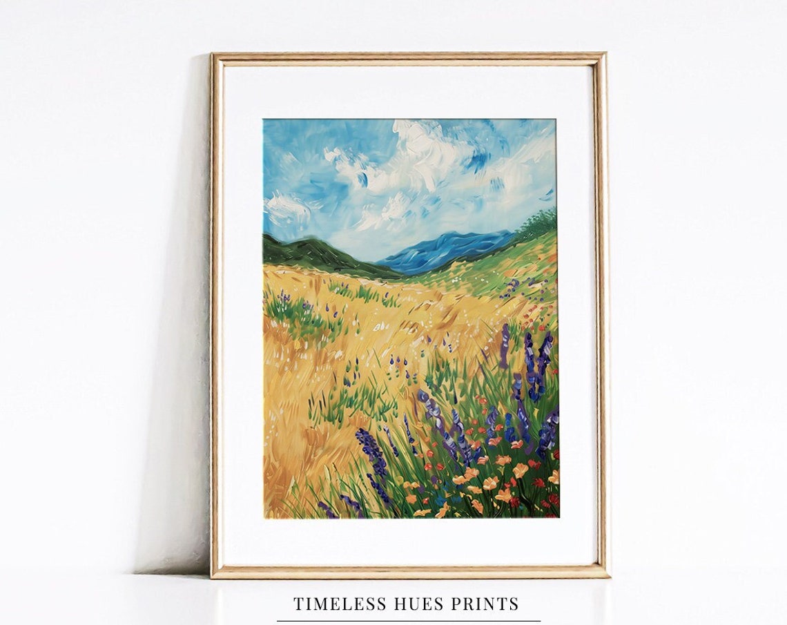 Meadow Painting Vintage Impressionism Art Flower Field Art Landscape Painting Country Field Oil Painting