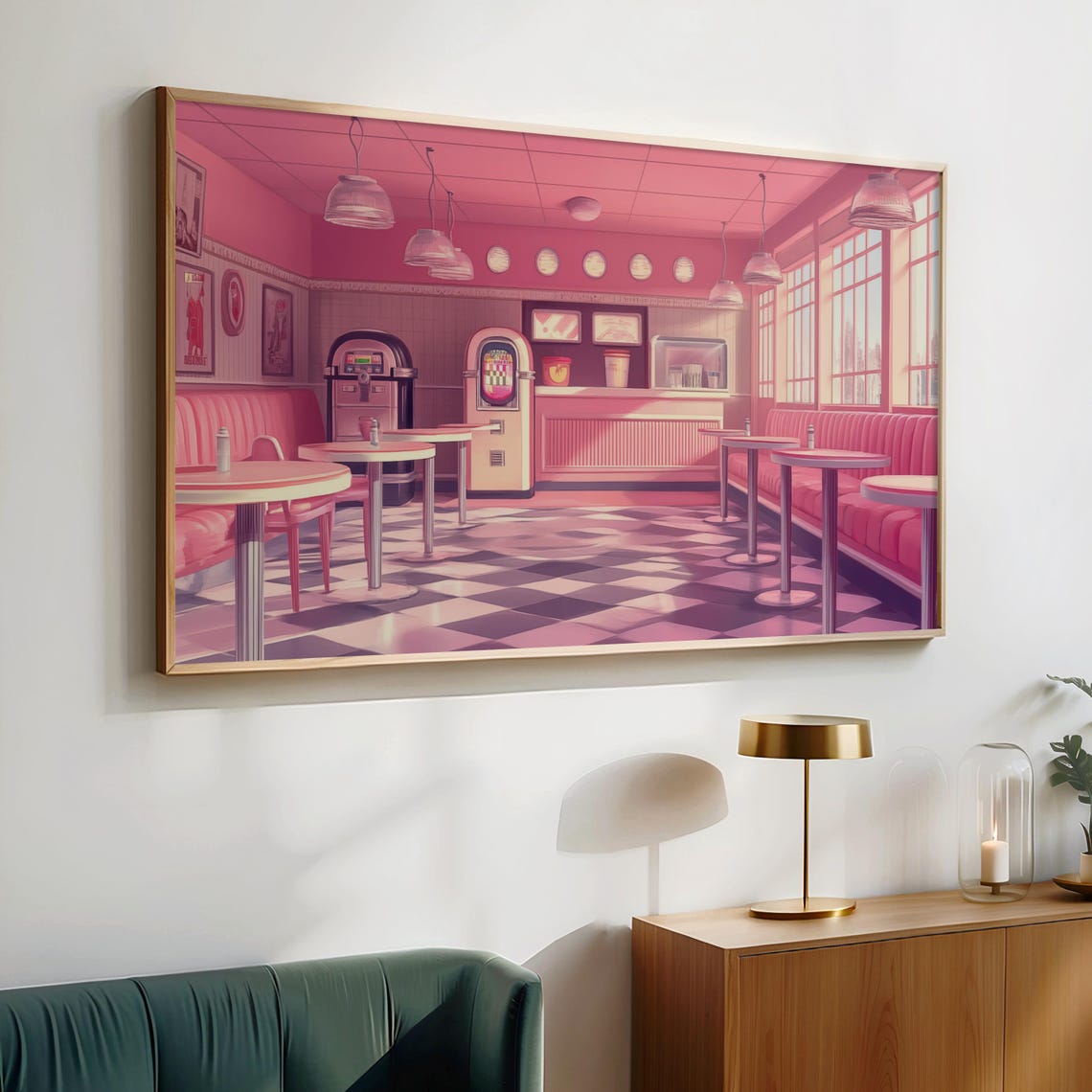 Retro Pink 1950s Diner Interior Jukebox Nostalgic Americana Poster - Image 2