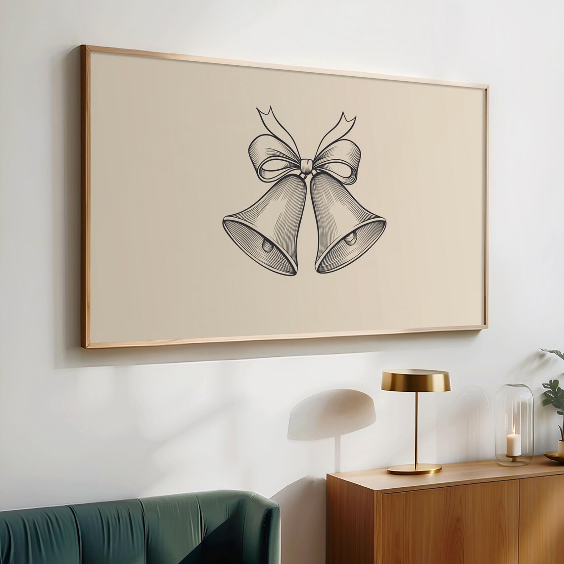 Vintage Engraved Christmas Bells With Ribbon Bow Frame TV Poster - Image 2