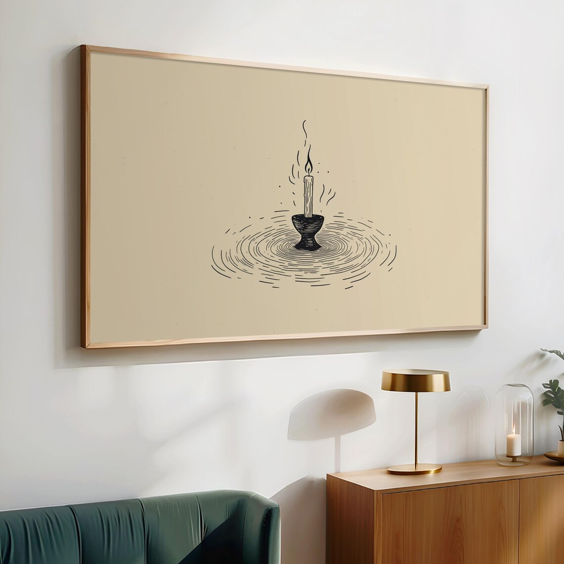 Single Candle Flame With Glow Rings Minimalist Zen Art Poster - Image 2