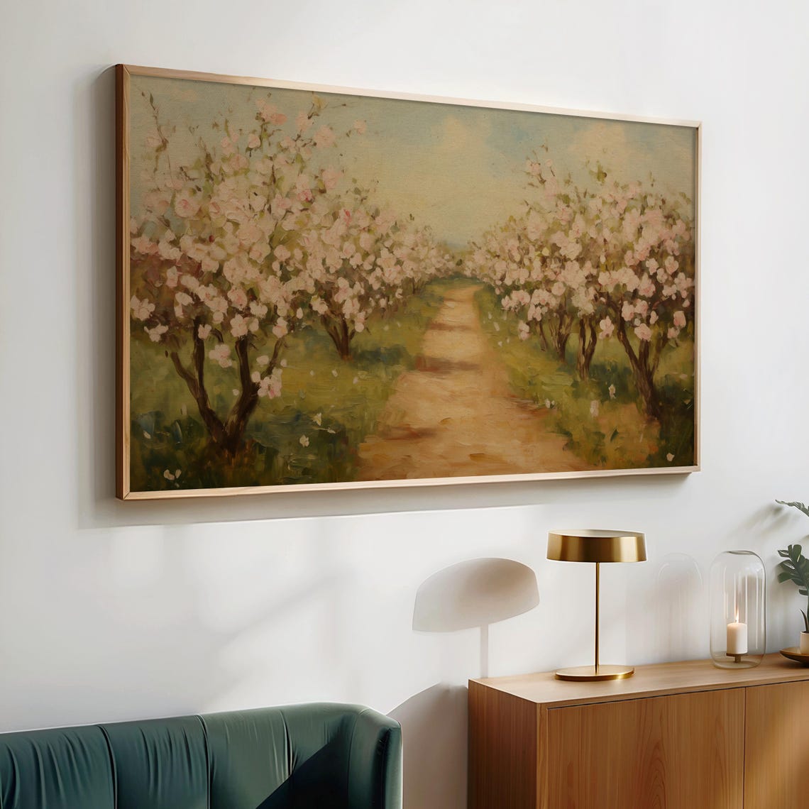 Blossoming Orchard Spring Path Vintage Landscape Oil Painting Poster - Image 2