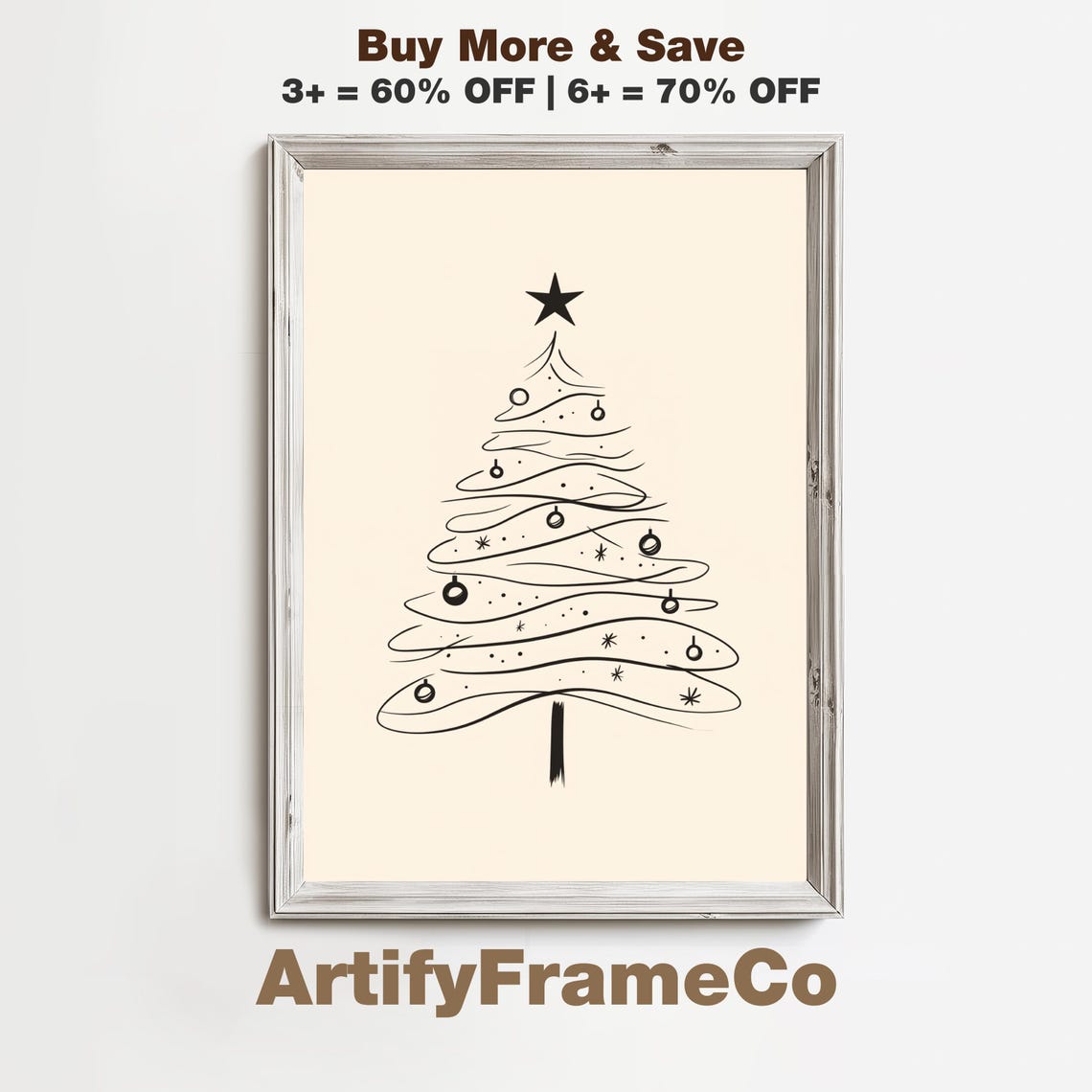 Continuous Line Christmas Tree Abstract Modern Holiday Poster
