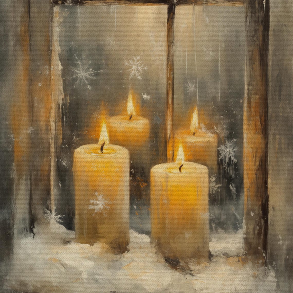 Frosty Window Candles Glowing Warmth Cozy Winter Christmas Eve Poster - Image 4