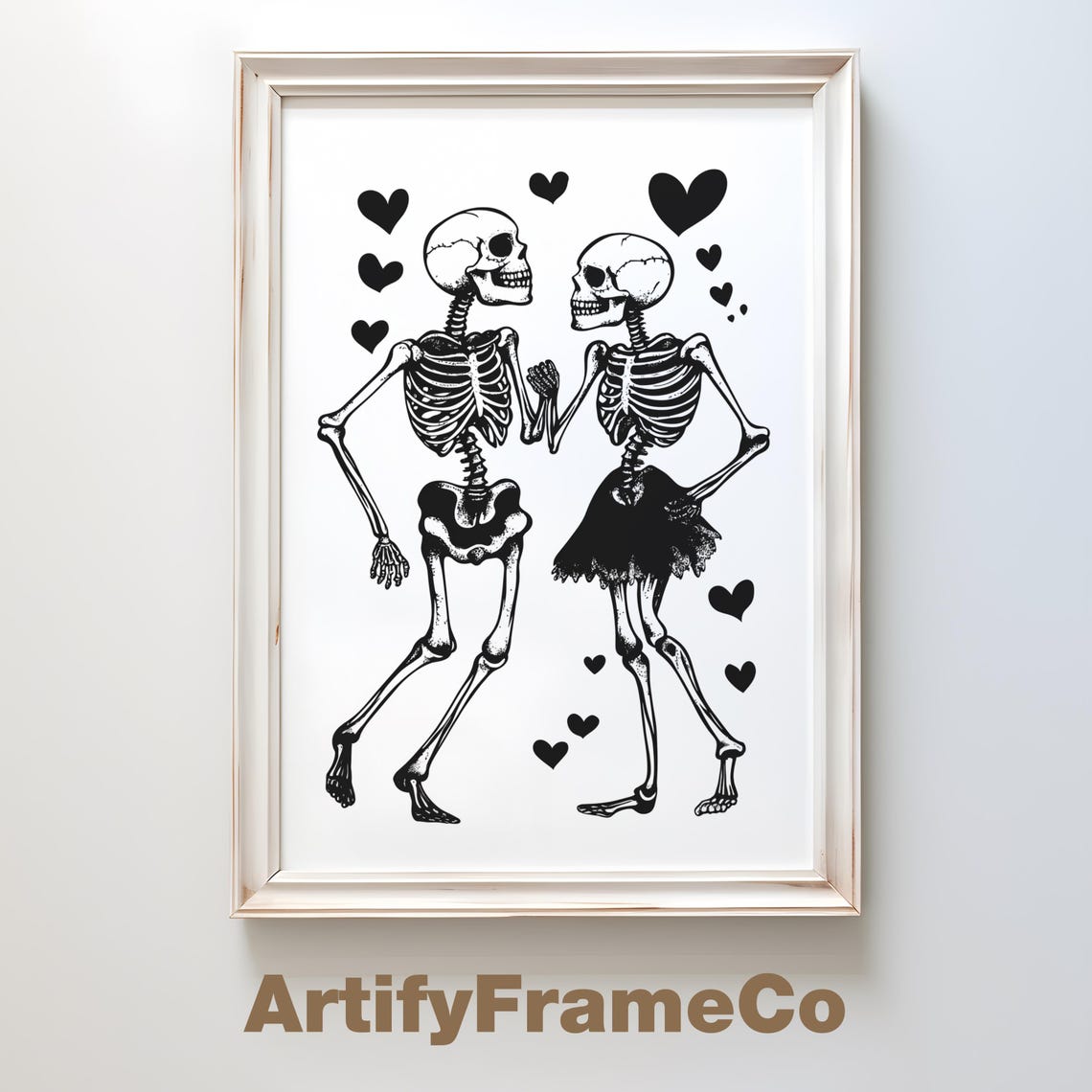 Dancing Skeleton Lovers With Hearts Minimalist Halloween Poster