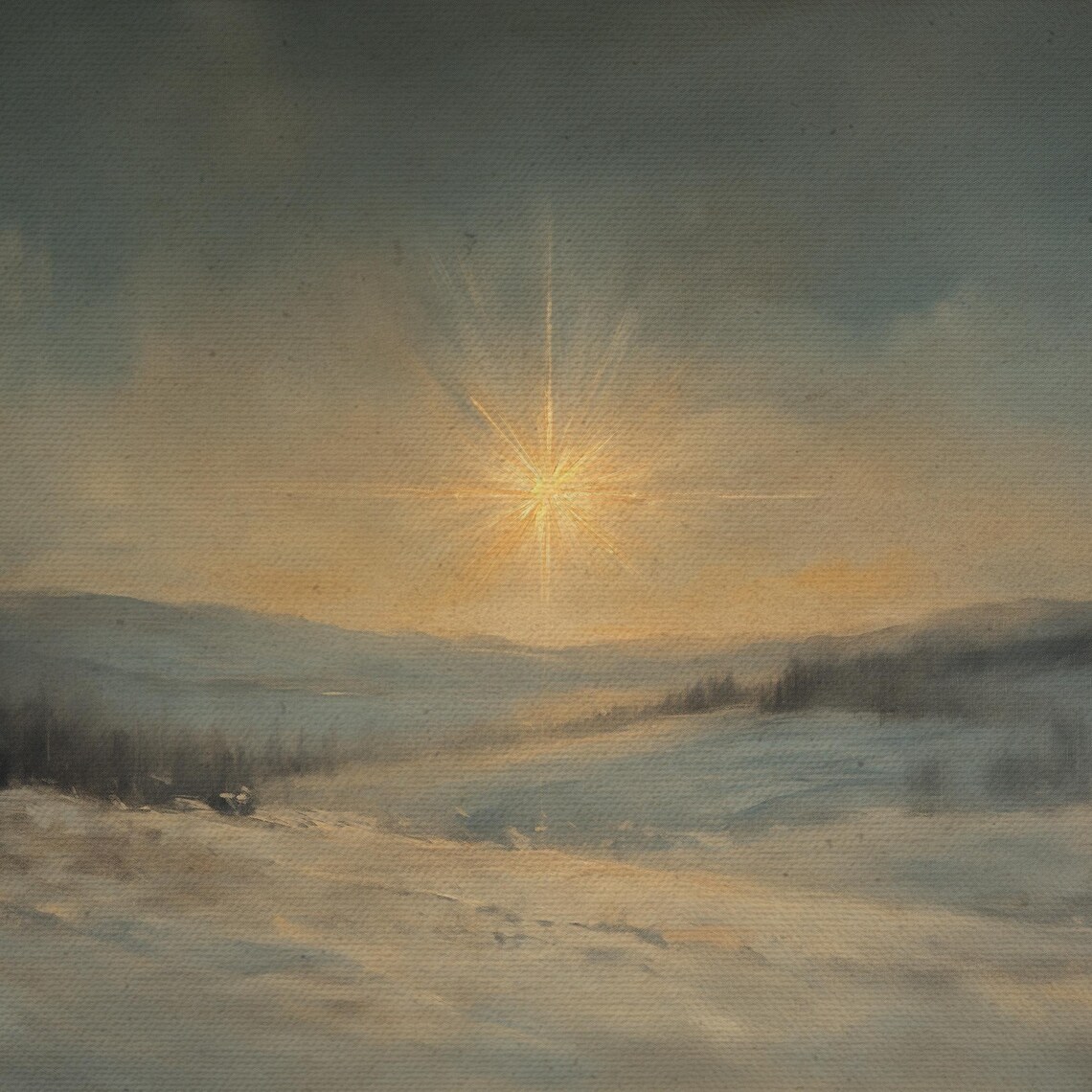 Star of Bethlehem Over Snowy Landscape Dark Moody Night Sky Poster - Image 4
