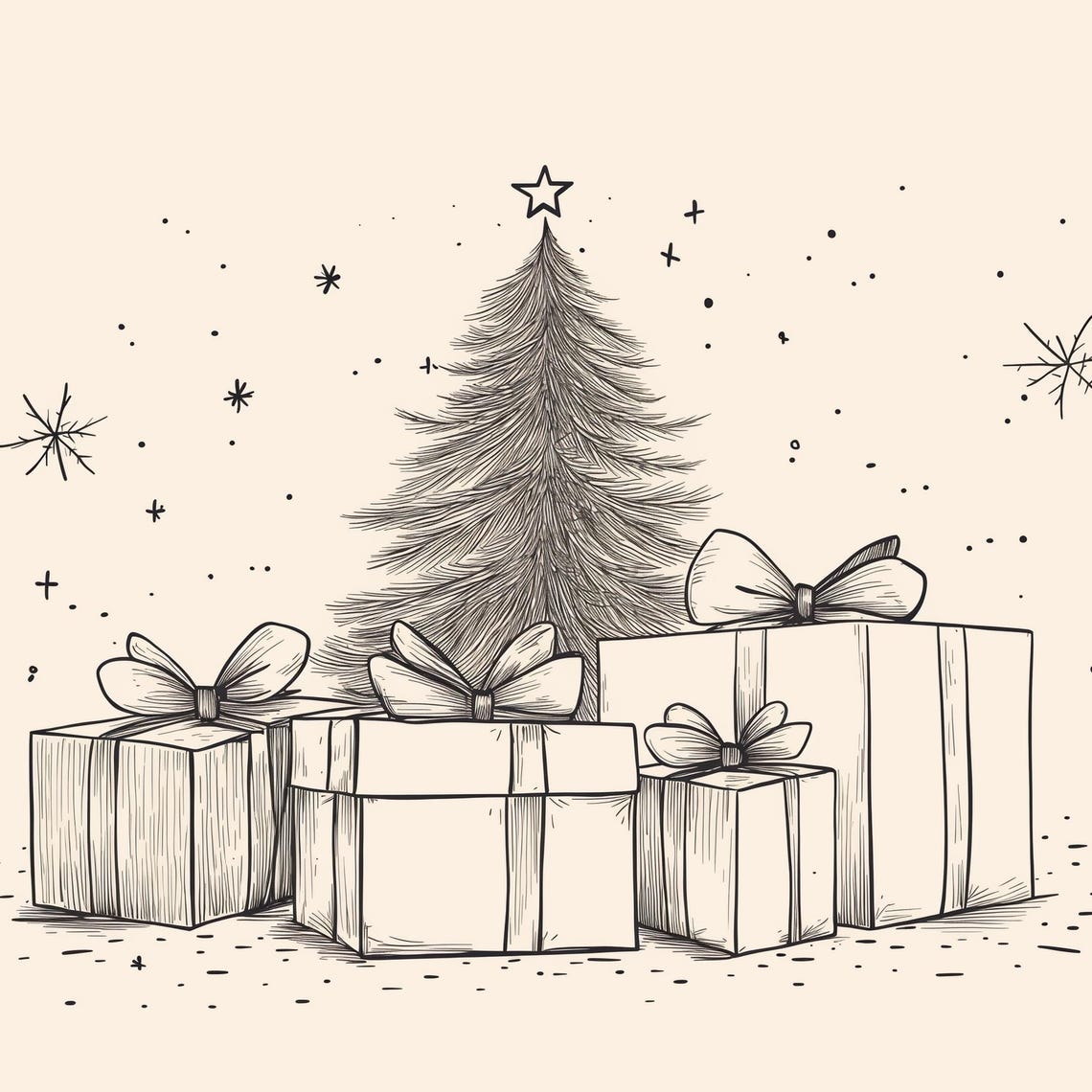 Christmas Gifts Under Tree Line Sketch Festive Frame TV Poster - Image 4