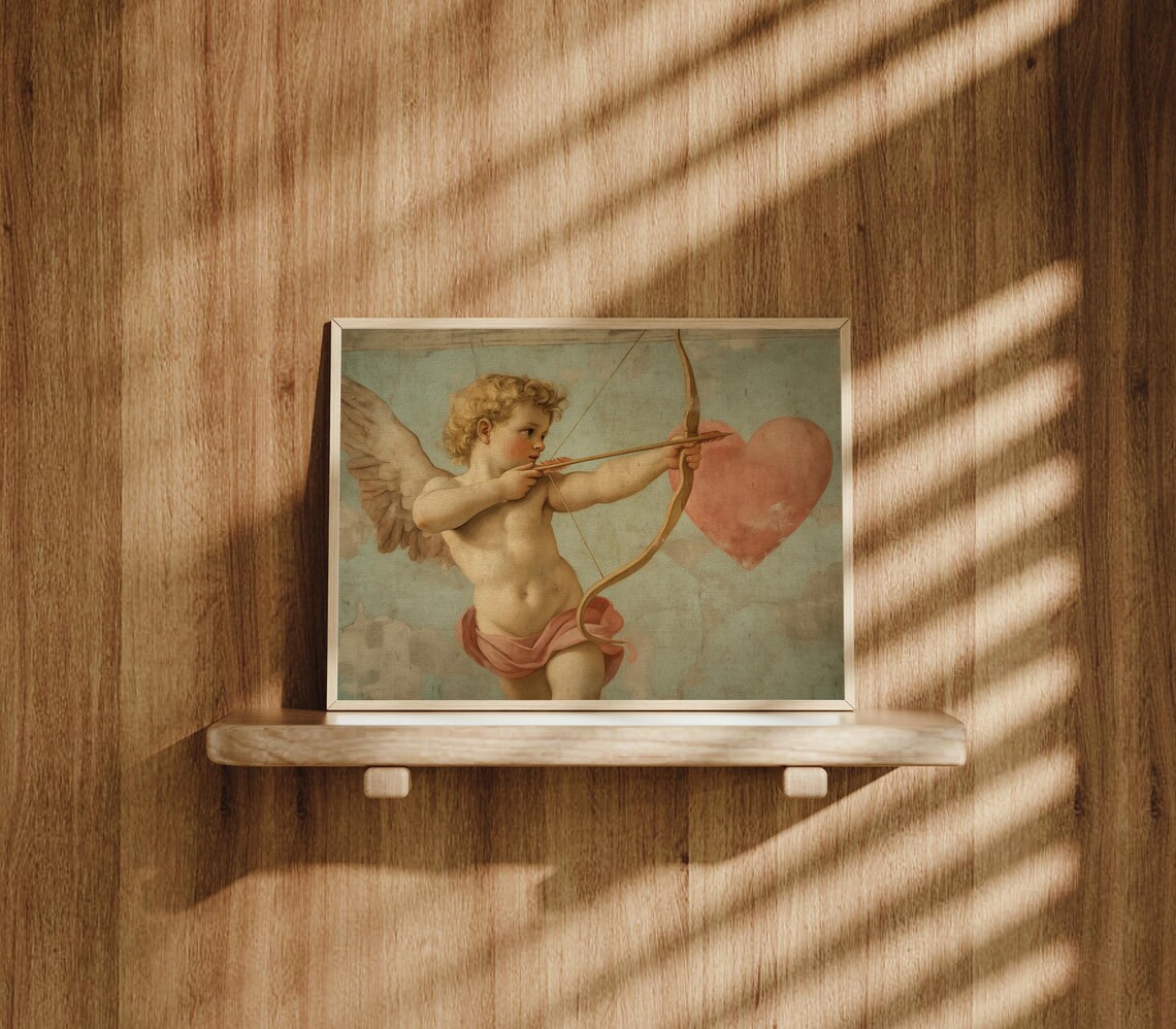 Renaissance Cupid Arrow Heart Painting Vintage Romantic Wall Art - Image 3