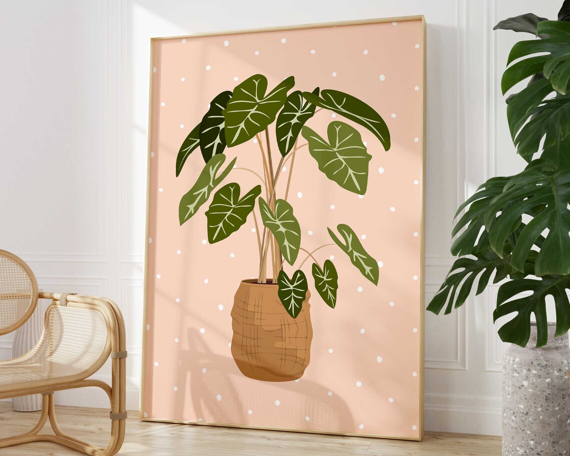 Alocasia Botanical Print, Modern Boho Plant Art