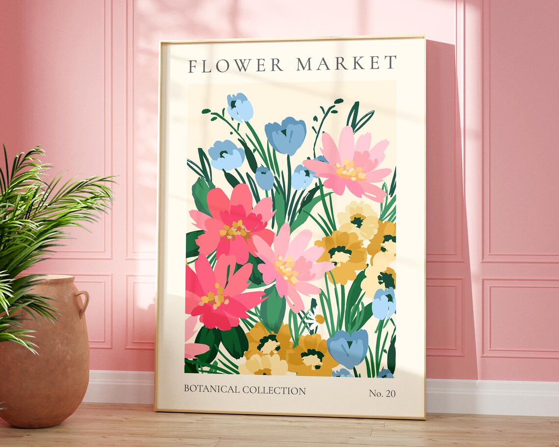 Flower Market Print, Modern Botanical Wall Art