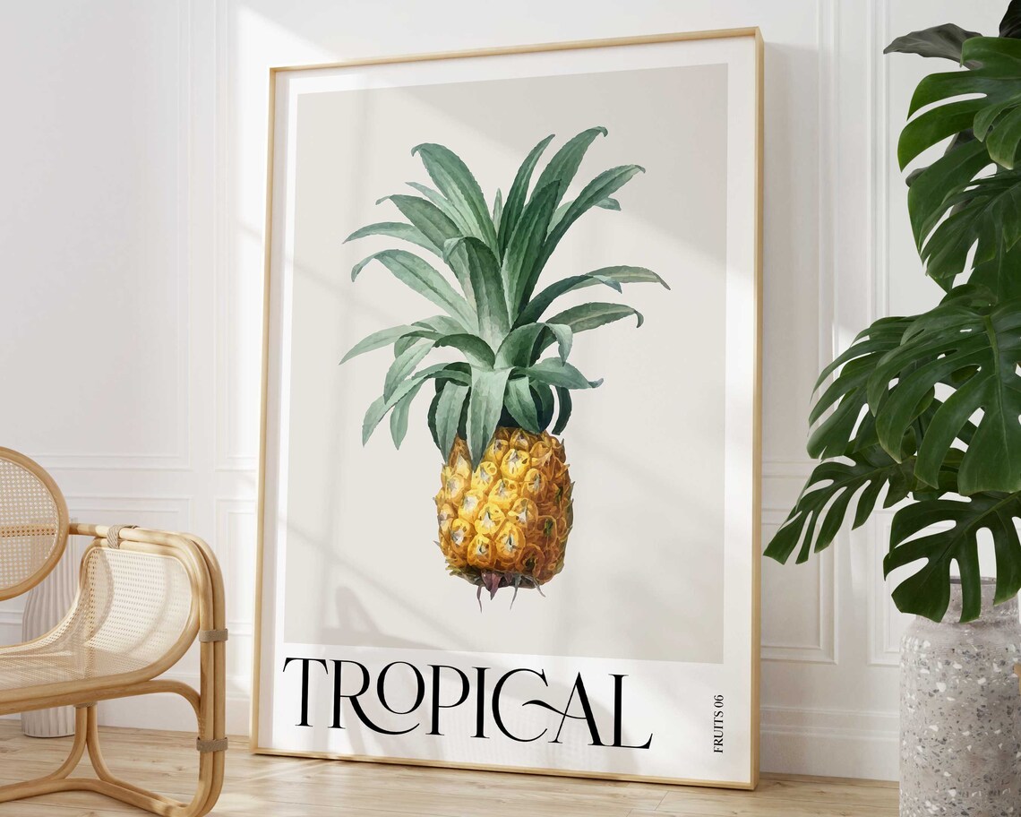 Tropical Fruit Pineapple Print, Botanical Watercolor Poster