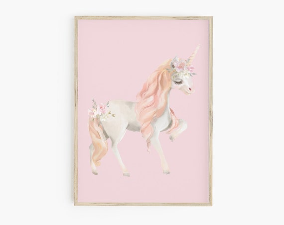 Unicorn Girls Room Nursery Watercolor Art Print