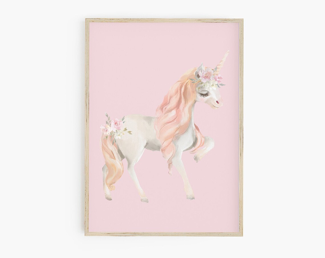 Unicorn Girls Room Nursery Watercolor Art Print