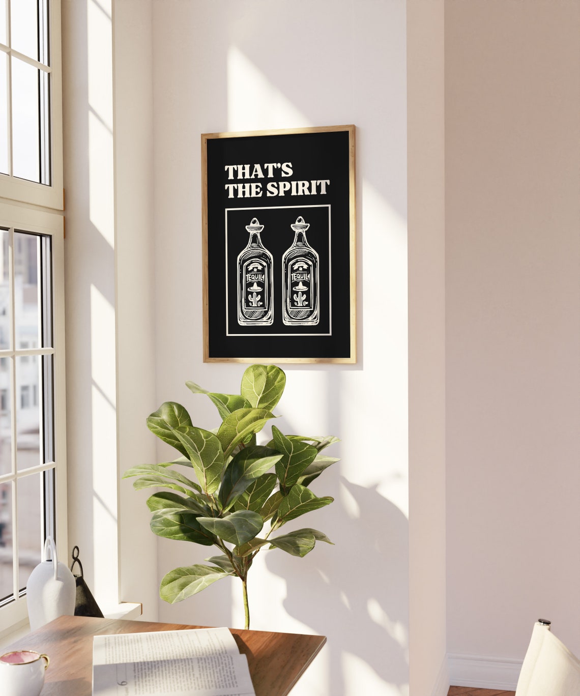 Thats The Spirit White Tequila Bottles Black Bar Cart Decor Poster - Image 3