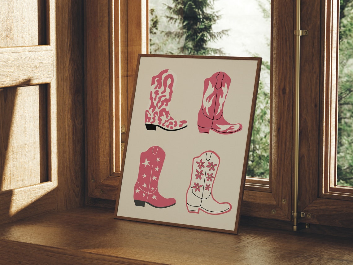 Pink Cowboy Boots Quartet Western Girly Boot Illustration Poster - Image 3