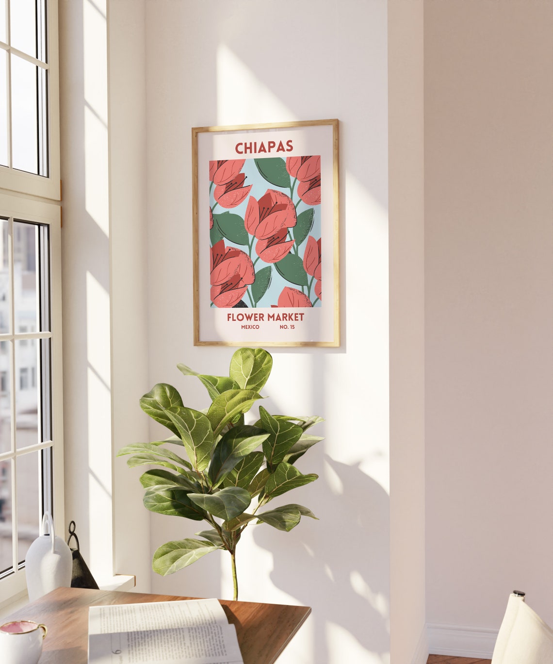Chiapas Mexico Flower Market Red Floral Botanical Art Poster - Image 2