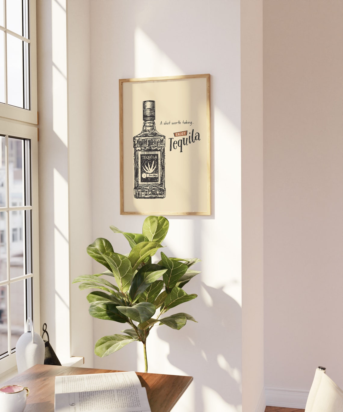 A Shot Worth Taking Enjoy Tequila Bottle Sketch Bar Cart Poster - Image 3