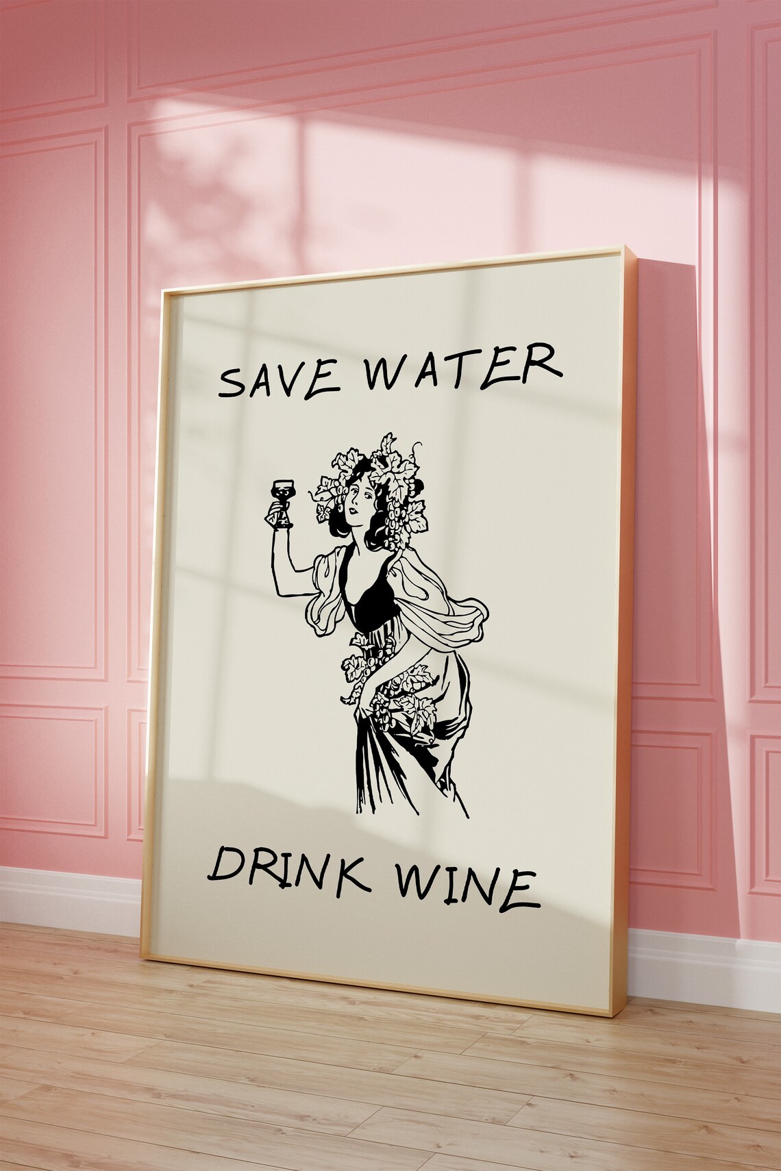 Save Water Drink Wine Funny Vintage Woman Bar Cart Art Poster - Image 2