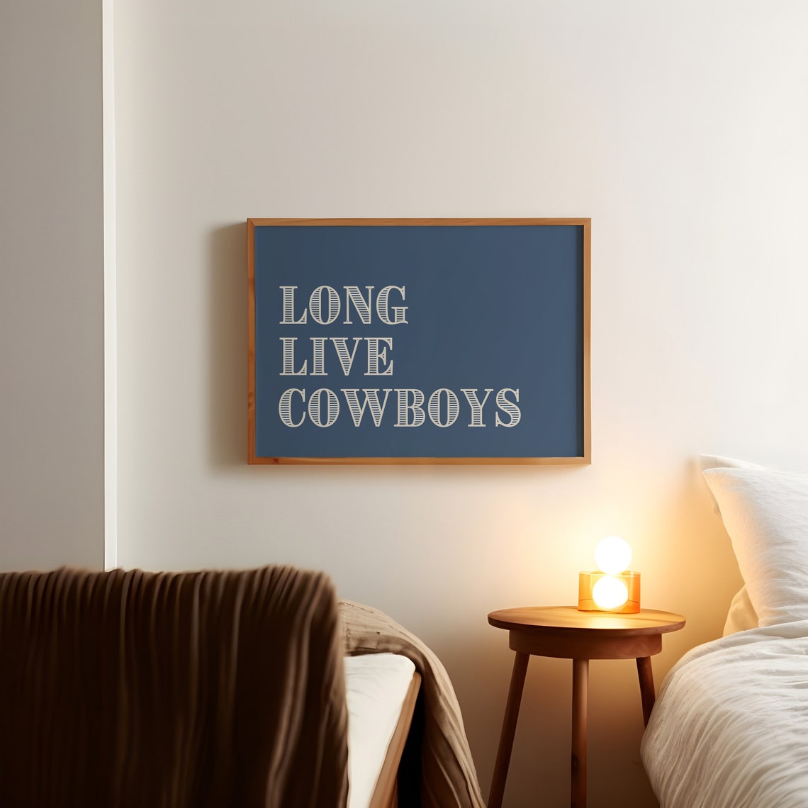 Long Live Cowboys White Typography Navy Horizontal Western Wall Art - Image 4