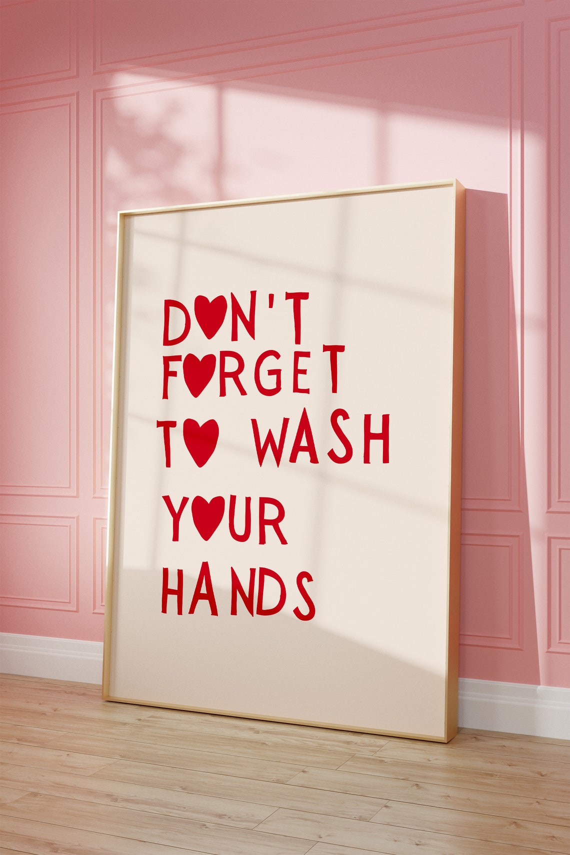 Don't Forget to Wash Your Hands Cute Red Heart Bathroom Poster - Image 2