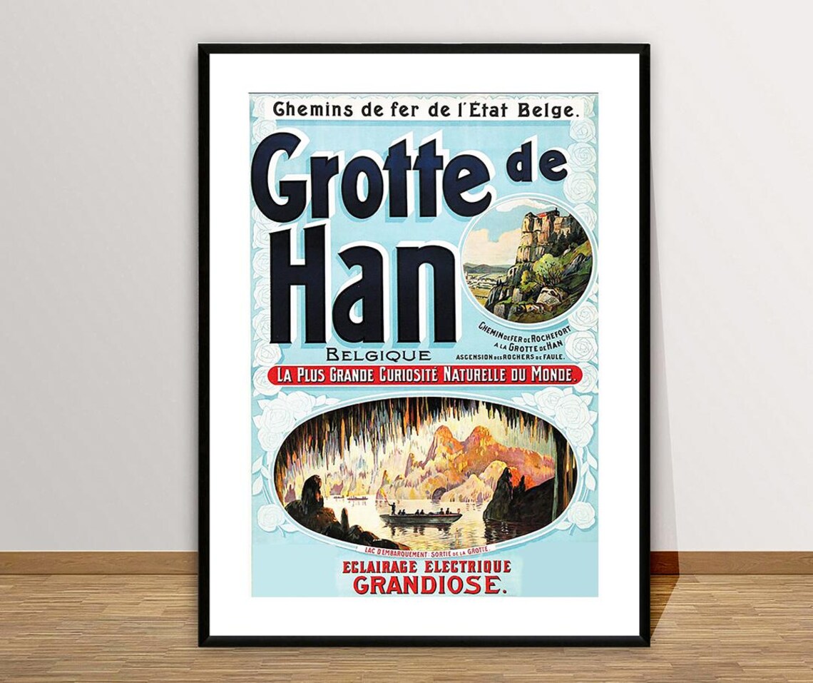 Grotte de Han Belgium Vintage Railway Cave Art Travel Poster - Image 3