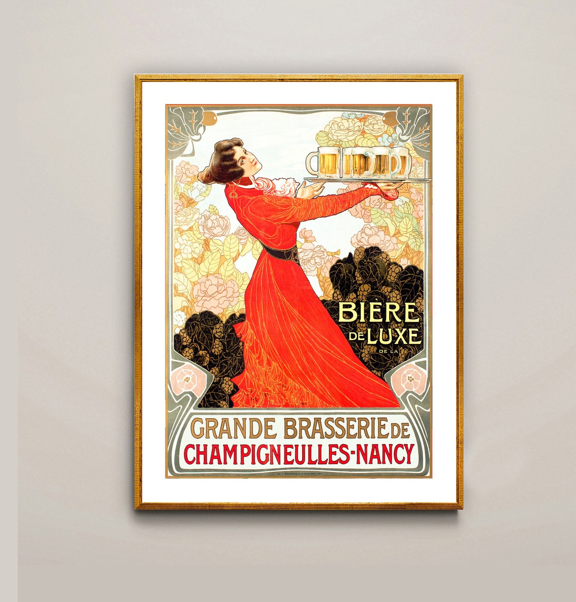 Biere de Luxe Grande Brasserie de Nancy Art Nouveau Beer Poster - Image 2