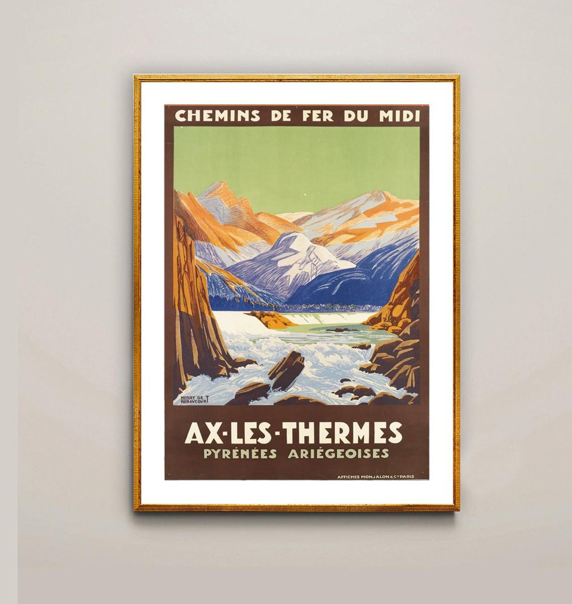 Ax-les-Thermes Pyrenees France Vintage Railway Mountain Poster - Image 2