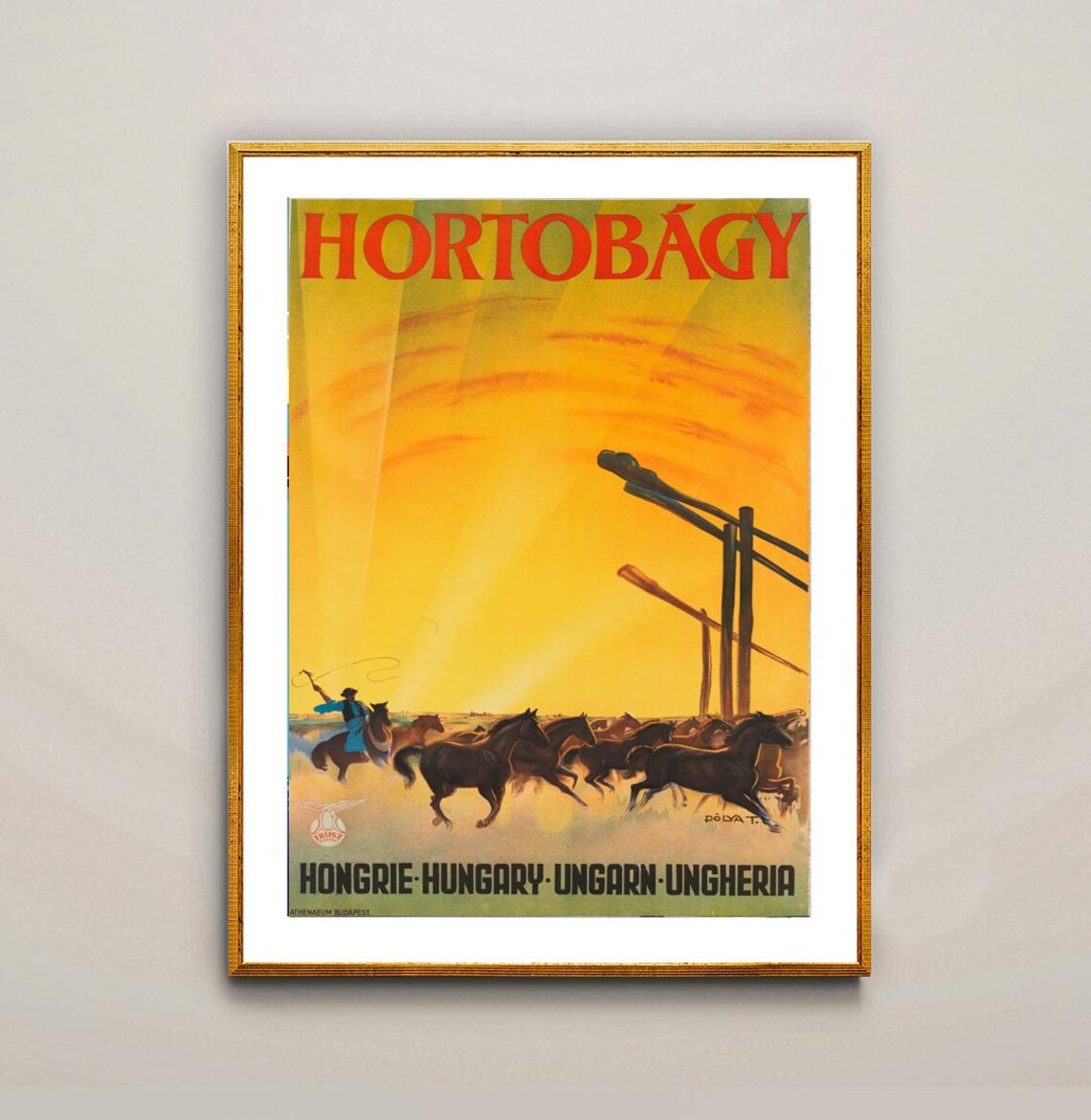 Golden Hortobagy Hungary Vintage Puszta Horse Sunset Scene Poster - Image 2