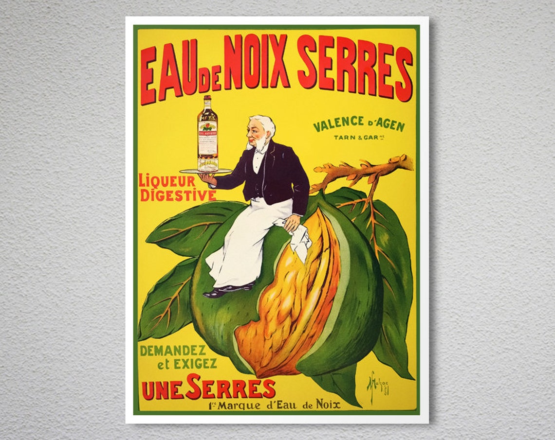 Eau de Noix Serres Vintage French Walnut Liqueur Digestive Ad Poster - Image 2
