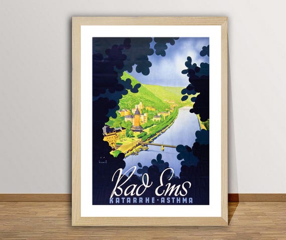 Bad Ems Katarrhe Asthma Germany Vintage Travel Poster Travel Memories Gift Idea Wall Decor