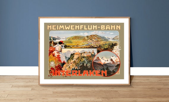 Heimwehfluh Bahn Interlaken Suisse Vintage Travel Poster Poster Paper Or Print Gift Idea Wall Decor