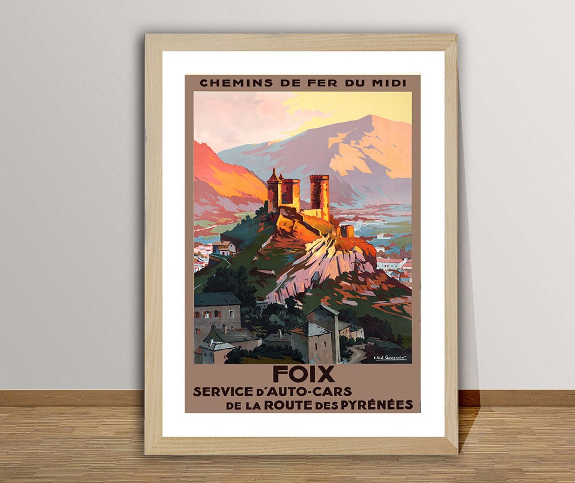 Foix Pyrénées Chemins de Fer du Midi French Railway Travel Poster