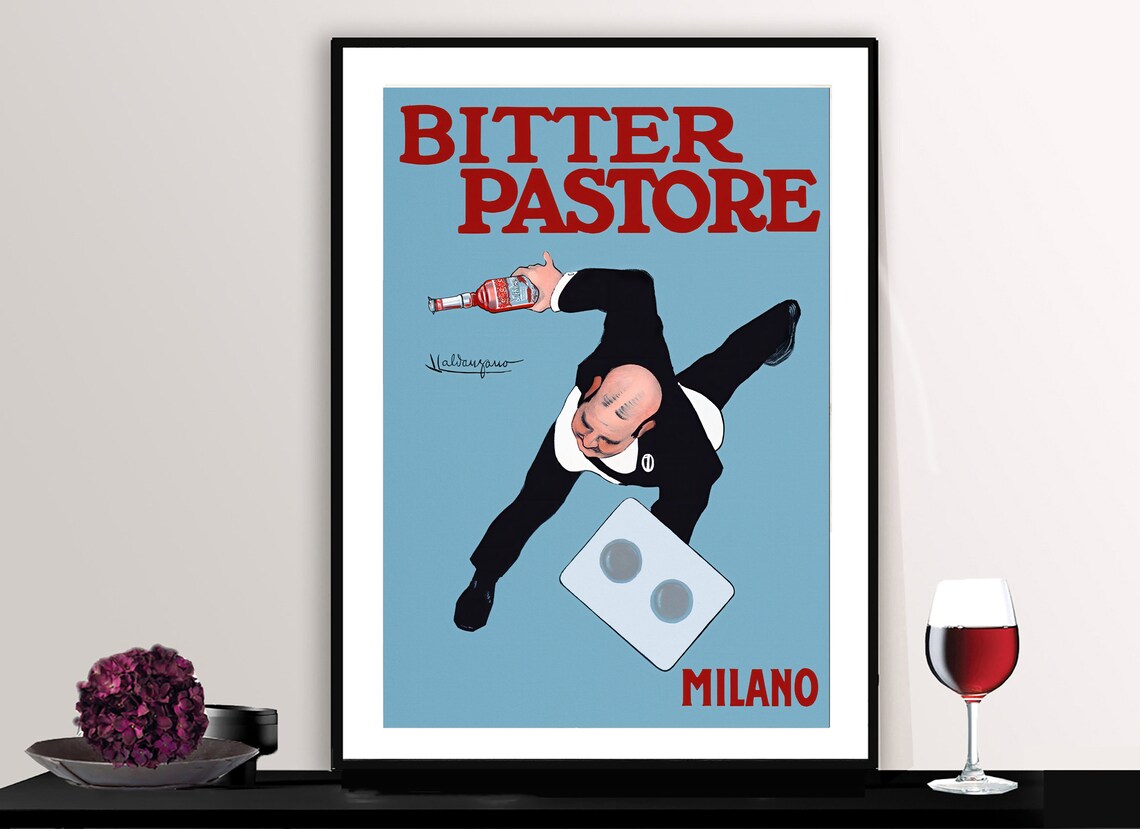 Bitter Pastore Milano Waiter Vintage Italian Advertising Poster
