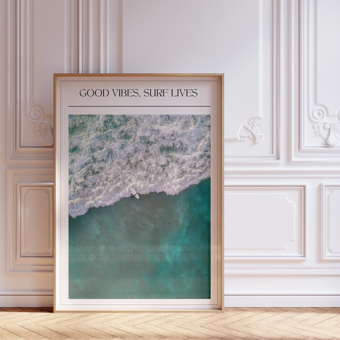 Good Vibes Surf Lives Aerial Ocean Wave Photo Art Wall Poster