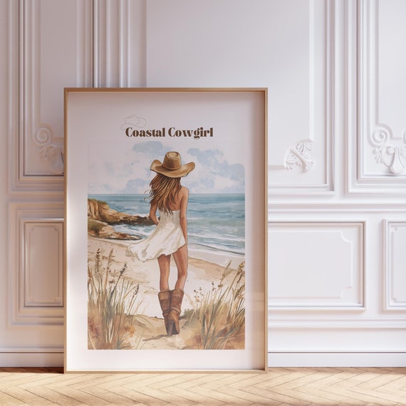 Coastal Cowgirl Surf Poster Coastal Or Ocean Print Beach Decor Retro Surf Poster Vintage Surf Poster For Above Couch Art