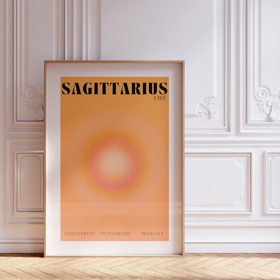Sagittarius Fire Sign Orange Aura Gradient Zodiac Astrology Poster