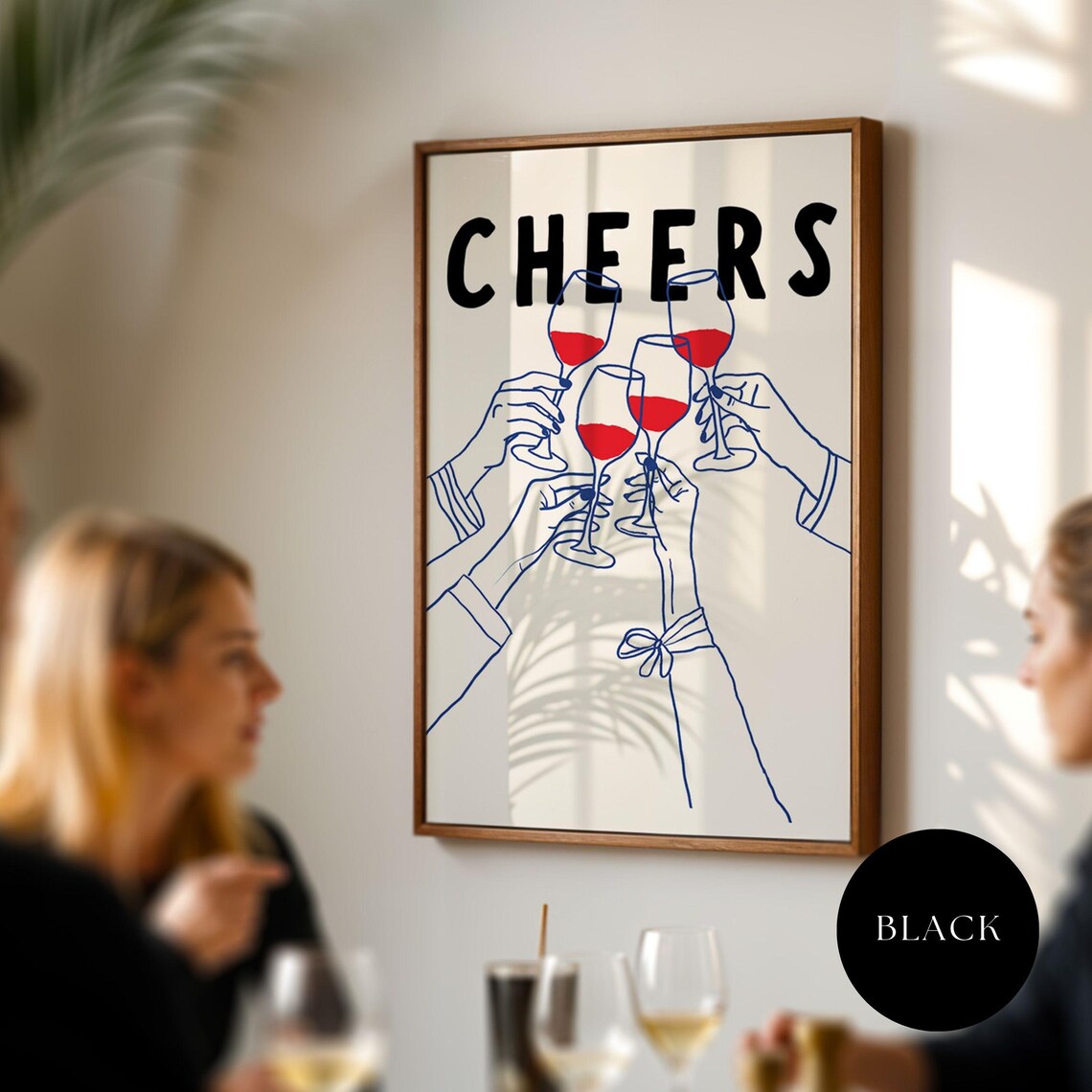 Wine Cheers Cocktail Art, Bar Cart Kitchen Decor - Image 3