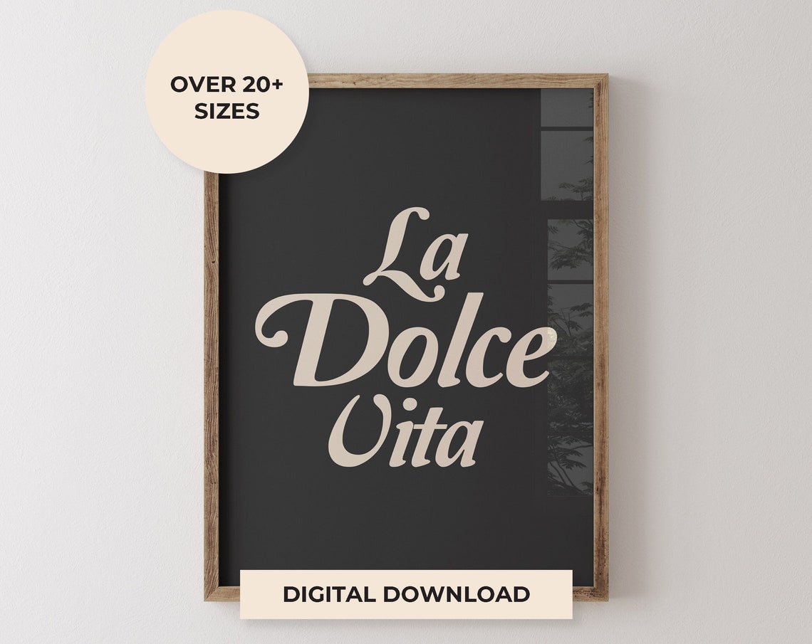 La Dolce Vita Cream Script On Deep Black Modern Quote Poster