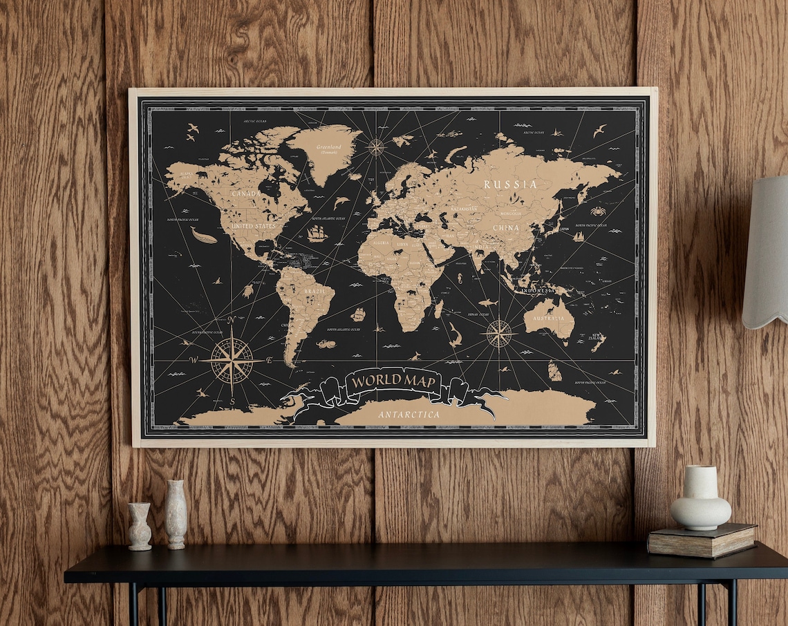 World Map Art Print, Unique Home School Decor