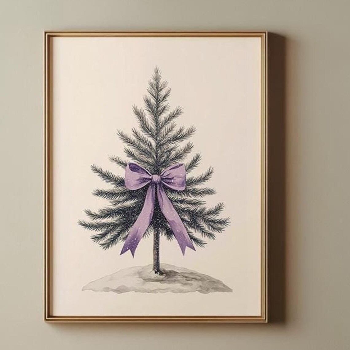 Purple Satin Bow Watercolor Christmas Tree Elegant Coquette Winter Poster