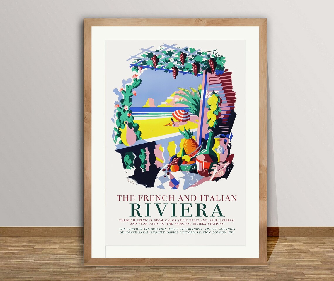 French and Italian Riviera Vintage Travel Poster
