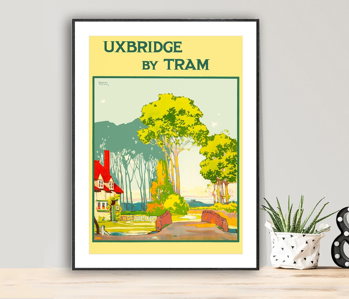 Uxbridge by Tram Vintage British Railway Countryside Travel Poster