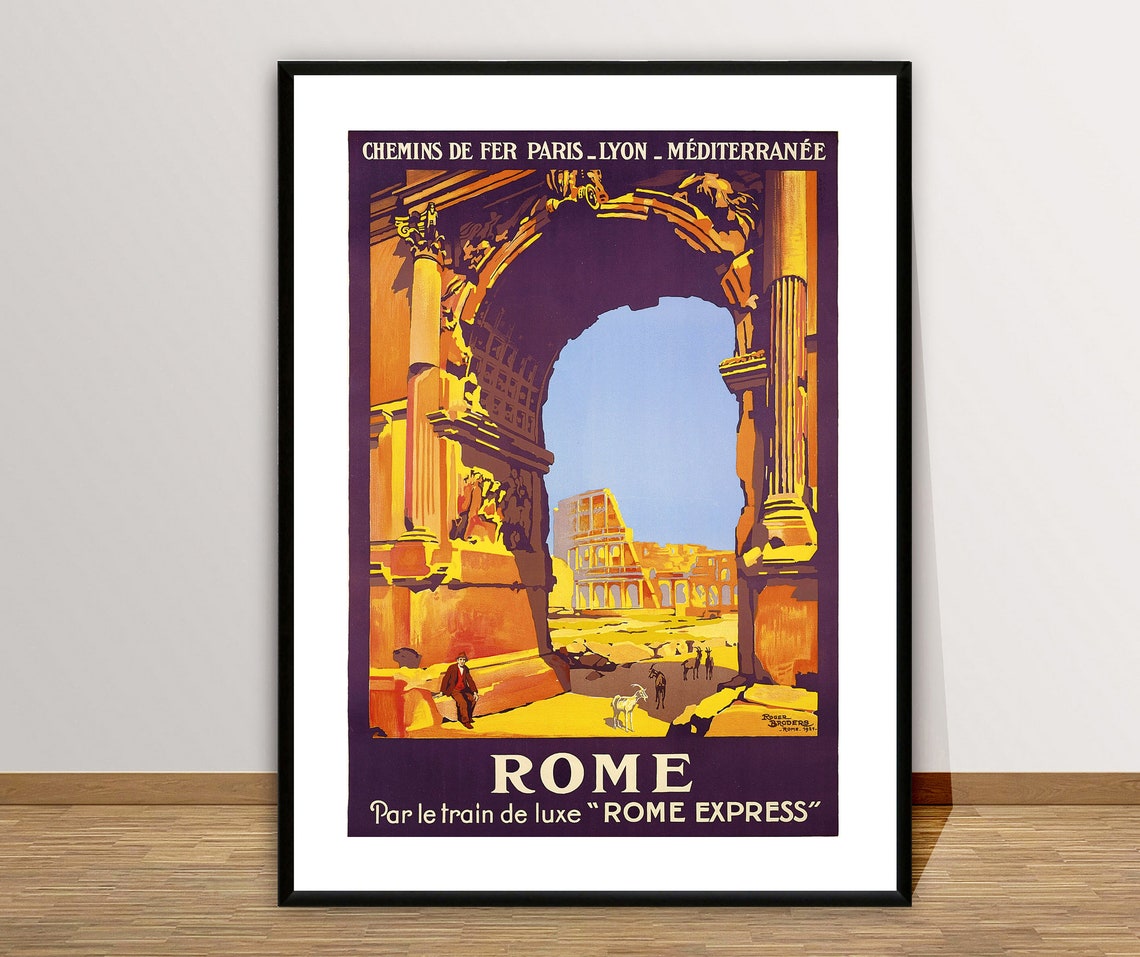 Rome Express Luxury Train Vintage Italy Colosseum Travel Poster - Image 2